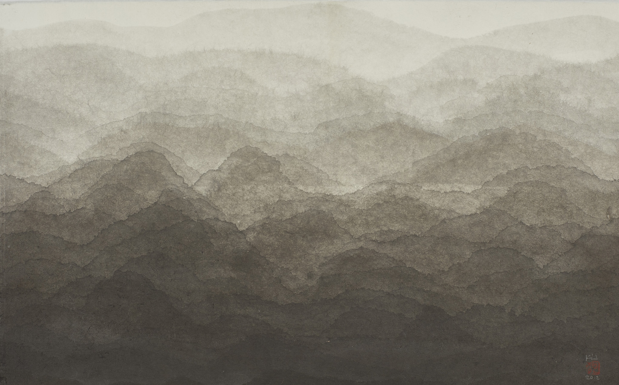 Mountains painted with ink.