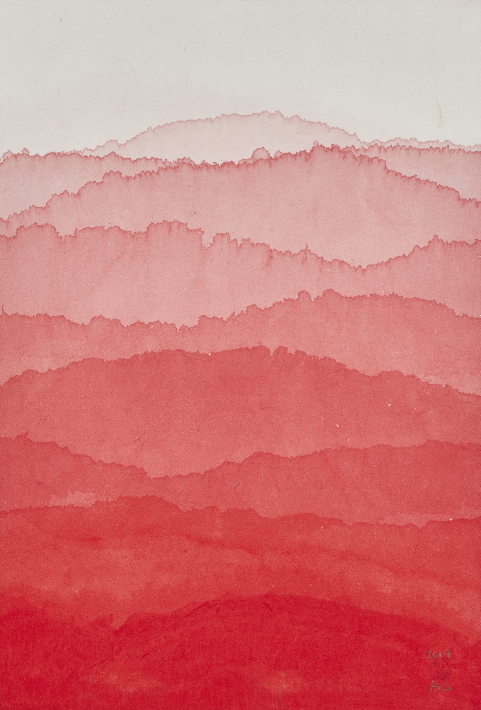Mountains painted with red ink.