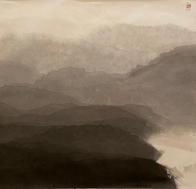 Mountains painted with ink.