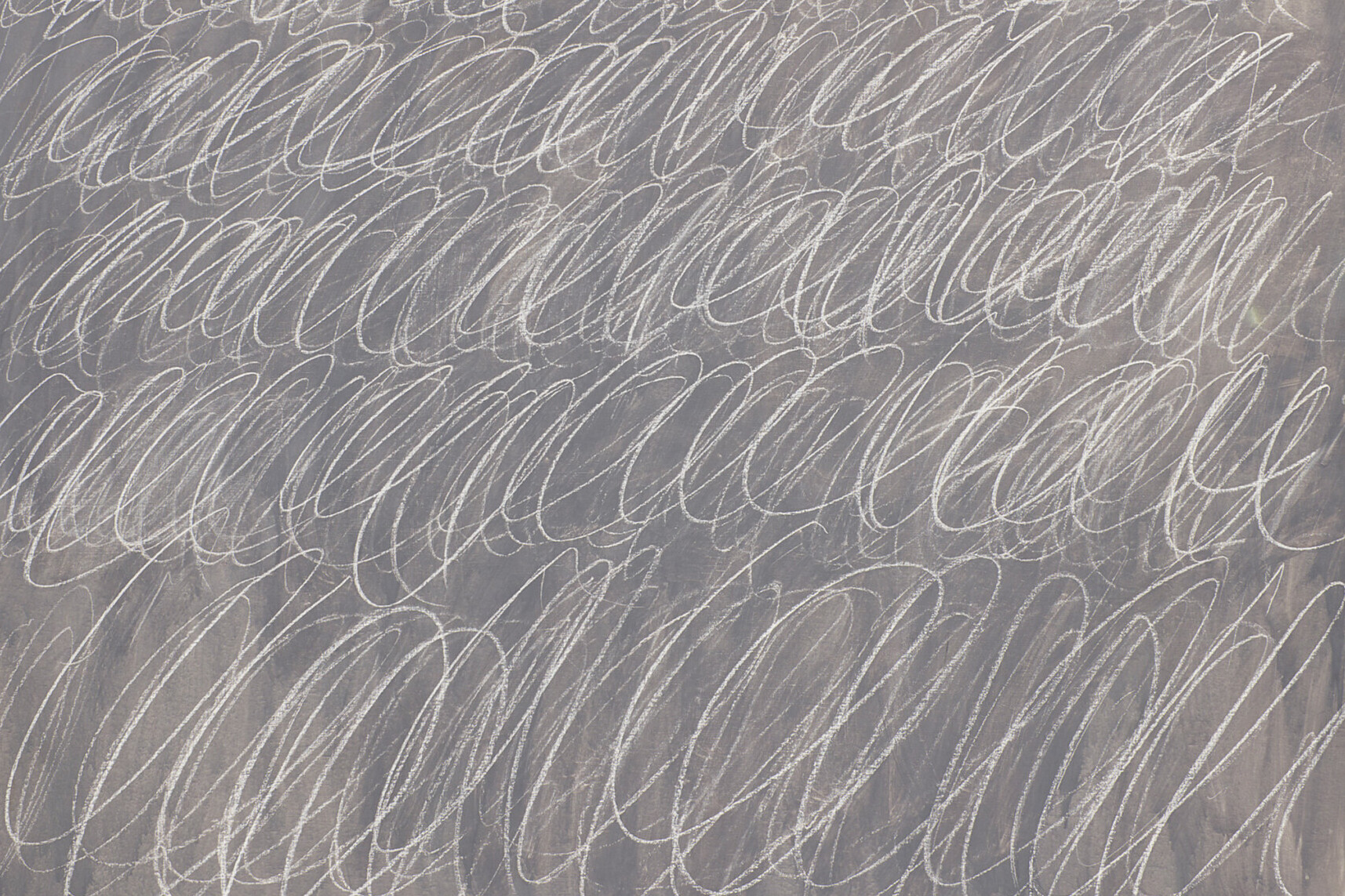 A rectangular canvas featuring horizontal lines of white, looping forms against a dark gray background.